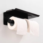 Toilet Paper Holder Phone Bathroom Roll Holder Aluminum Paper Holder with Shelf Black Double Paper Towel Holder Wall Mount Tissue Roll Hanger With Storage Shelf Space Aluminum Self Adhesive With Glue Wall Mount With Screws Stevvex
