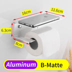 Toilet Paper Holder Phone Bathroom Roll Holder Aluminum Paper Holder with Shelf Black Double Paper Towel Holder Wall Mount Tissue Roll Hanger With Storage Shelf Space Aluminum Self Adhesive With Glue Wall Mount With Screws Stevvex