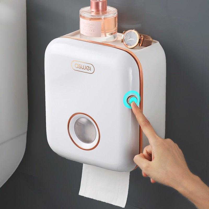 Toilet Paper Holder Stand Wall Mounted Waterproof Paper Towel Dispenser Holder Tissue Box Toilet Roll Holder For Toilet Paper Toilet Paper Roll Holder With Shelf And Drawer Adhesive Bathroom Tissue Box Holder Wall Mount Facial Toilet Tissue Paper Storage Stevvex