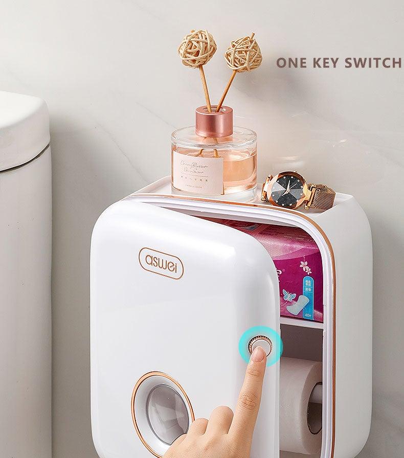 Toilet Paper Holder Stand Wall Mounted Waterproof Paper Towel Dispenser Holder Tissue Box Toilet Roll Holder For Toilet Paper Toilet Paper Roll Holder With Shelf And Drawer Adhesive Bathroom Tissue Box Holder Wall Mount Facial Toilet Tissue Paper Storage Stevvex