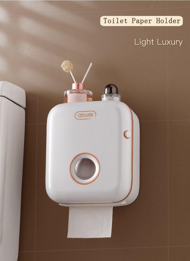 Toilet Paper Holder Stand Wall Mounted Waterproof Paper Towel Dispenser Holder Tissue Box Toilet Roll Holder For Toilet Paper Toilet Paper Roll Holder With Shelf And Drawer Adhesive Bathroom Tissue Box Holder Wall Mount Facial Toilet Tissue Paper Storage Stevvex
