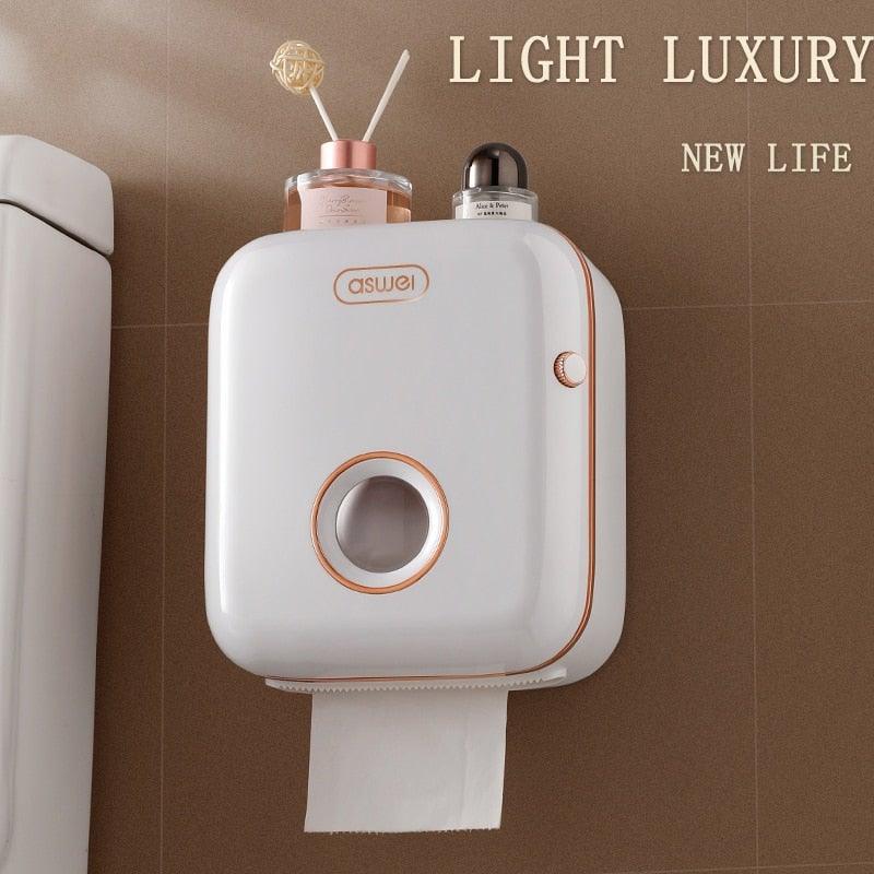 Toilet Paper Holder Stand Wall Mounted Waterproof Paper Towel Dispenser Holder Tissue Box Toilet Roll Holder For Toilet Paper Toilet Paper Roll Holder With Shelf And Drawer Adhesive Bathroom Tissue Box Holder Wall Mount Facial Toilet Tissue Paper Storage Stevvex