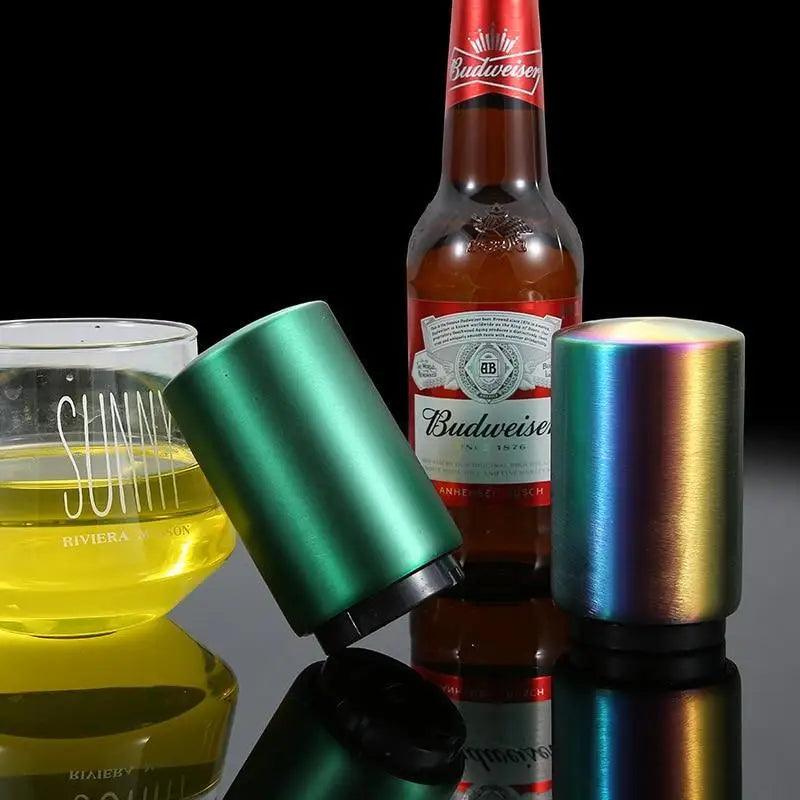 Automatic Beer Bottle Opener Magnet Beer Opener Stainless Steel Push Down Opener Wine Beer Soda Cap Opener Kitchen Accessories Stevvex
