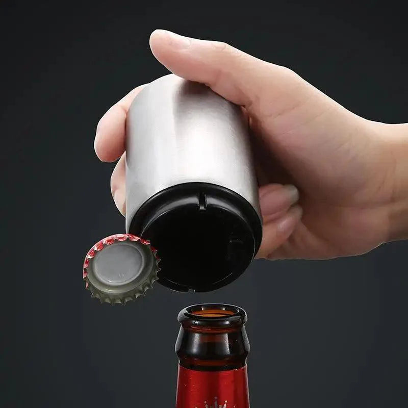 Automatic Beer Bottle Opener Magnet Beer Opener Stainless Steel Push Down Opener Wine Beer Soda Cap Opener Kitchen Accessories Stevvex