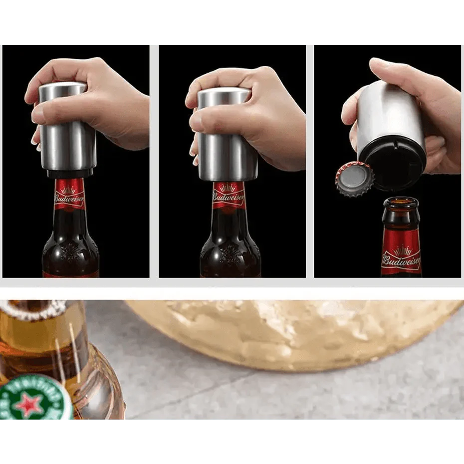 Automatic Beer Bottle Opener Magnet Beer Opener Stainless Steel Push Down Opener Wine Beer Soda Cap Opener Kitchen Accessories Stevvex