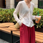 Cardigan For Women Long Sleeve Cardigan Summer Cropped Cardigan Knitted V neck Thin Ice Silk Sweaters Sunscreen Shirt Tops Stevvex