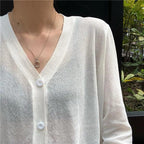 Cardigan For Women Long Sleeve Cardigan Summer Cropped Cardigan Knitted V neck Thin Ice Silk Sweaters Sunscreen Shirt Tops Stevvex