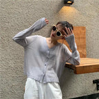 Cardigan For Women Long Sleeve Cardigan Summer Cropped Cardigan Knitted V neck Thin Ice Silk Sweaters Sunscreen Shirt Tops Stevvex