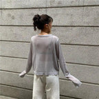 Cardigan For Women Long Sleeve Cardigan Summer Cropped Cardigan Knitted V neck Thin Ice Silk Sweaters Sunscreen Shirt Tops Stevvex