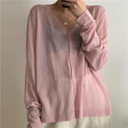 Cardigan For Women Long Sleeve Cardigan Summer Cropped Cardigan Knitted V neck Thin Ice Silk Sweaters Sunscreen Shirt Tops Stevvex