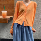 Cardigan For Women Long Sleeve Cardigan Summer Cropped Cardigan Knitted V neck Thin Ice Silk Sweaters Sunscreen Shirt Tops Stevvex