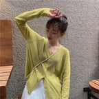 Cardigan For Women Long Sleeve Cardigan Summer Cropped Cardigan Knitted V neck Thin Ice Silk Sweaters Sunscreen Shirt Tops Stevvex