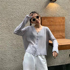 Cardigan For Women Long Sleeve Cardigan Summer Cropped Cardigan Knitted V neck Thin Ice Silk Sweaters Sunscreen Shirt Tops Stevvex