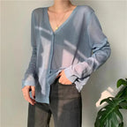 Cardigan For Women Long Sleeve Cardigan Summer Cropped Cardigan Knitted V neck Thin Ice Silk Sweaters Sunscreen Shirt Tops Stevvex