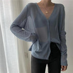 Cardigan For Women Long Sleeve Cardigan Summer Cropped Cardigan Knitted V neck Thin Ice Silk Sweaters Sunscreen Shirt Tops Stevvex