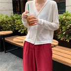 Cardigan For Women Long Sleeve Cardigan Summer Cropped Cardigan Knitted V neck Thin Ice Silk Sweaters Sunscreen Shirt Tops Stevvex