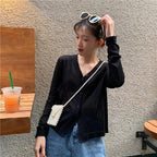 Cardigan For Women Long Sleeve Cardigan Summer Cropped Cardigan Knitted V neck Thin Ice Silk Sweaters Sunscreen Shirt Tops Stevvex