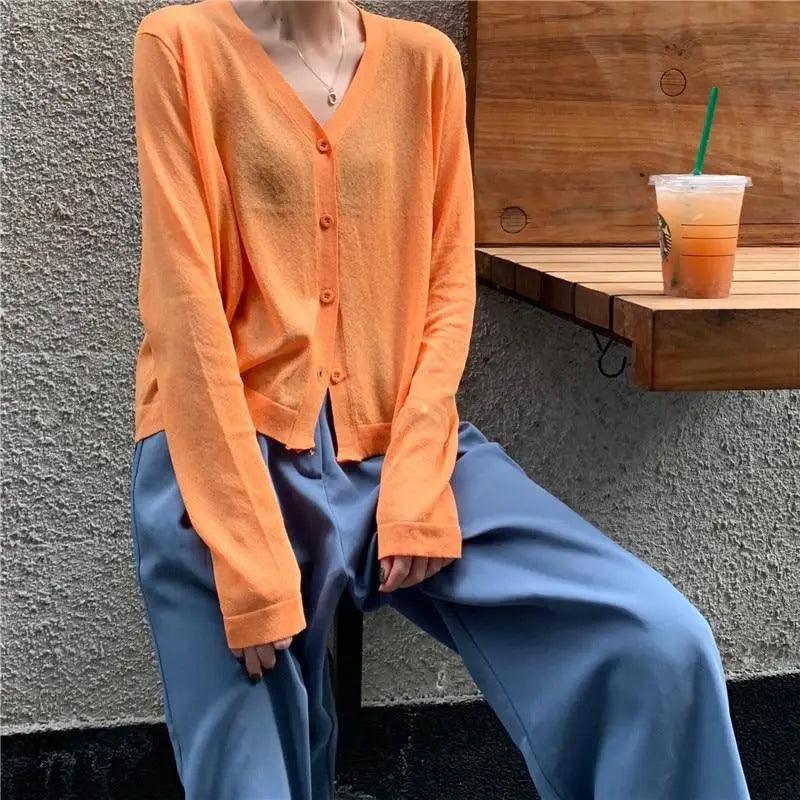 Cardigan For Women Long Sleeve Cardigan Summer Cropped Cardigan Knitted V neck Thin Ice Silk Sweaters Sunscreen Shirt Tops Stevvex