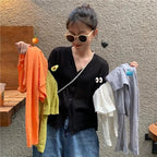 Cardigan For Women Long Sleeve Cardigan Summer Cropped Cardigan Knitted V neck Thin Ice Silk Sweaters Sunscreen Shirt Tops Stevvex