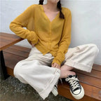 Cardigan For Women Long Sleeve Cardigan Summer Cropped Cardigan Knitted V neck Thin Ice Silk Sweaters Sunscreen Shirt Tops Stevvex