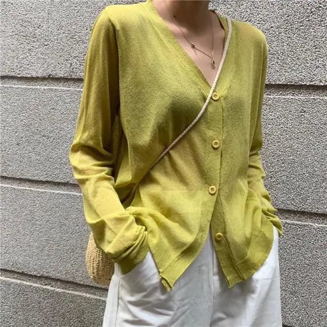 Cardigan For Women Long Sleeve Cardigan Summer Cropped Cardigan Knitted V neck Thin Ice Silk Sweaters Sunscreen Shirt Tops Stevvex