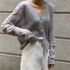 Cardigan For Women Long Sleeve Cardigan Summer Cropped Cardigan Knitted V neck Thin Ice Silk Sweaters Sunscreen Shirt Tops Stevvex
