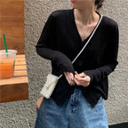 Cardigan For Women Long Sleeve Cardigan Summer Cropped Cardigan Knitted V neck Thin Ice Silk Sweaters Sunscreen Shirt Tops Stevvex