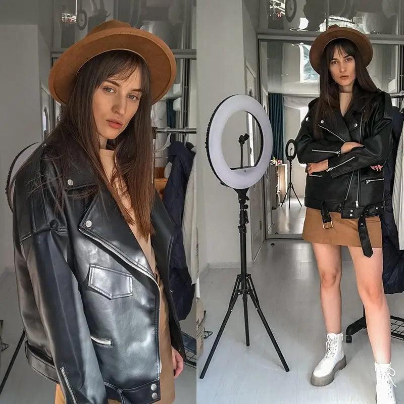 PU Faux Leather Jacket Women Loose Sashes Casual Biker Jackets Outwear Female Tops BF Style Black Leather Jacket Coat Stevvex