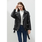 PU Faux Leather Jacket Women Loose Sashes Casual Biker Jackets Outwear Female Tops BF Style Black Leather Jacket Coat Stevvex