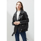 PU Faux Leather Jacket Women Loose Sashes Casual Biker Jackets Outwear Female Tops BF Style Black Leather Jacket Coat Stevvex
