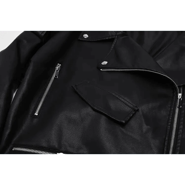 PU Faux Leather Jacket Women Loose Sashes Casual Biker Jackets Outwear Female Tops BF Style Black Leather Jacket Coat Stevvex