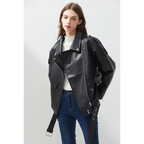 PU Faux Leather Jacket Women Loose Sashes Casual Biker Jackets Outwear Female Tops BF Style Black Leather Jacket Coat Stevvex