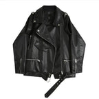 PU Faux Leather Jacket Women Loose Sashes Casual Biker Jackets Outwear Female Tops BF Style Black Leather Jacket Coat Stevvex