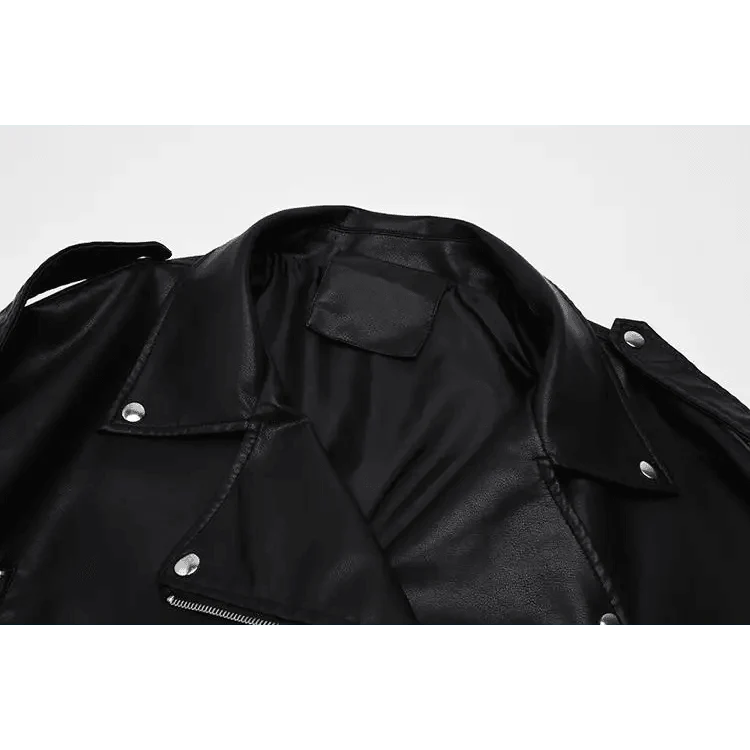 PU Faux Leather Jacket Women Loose Sashes Casual Biker Jackets Outwear Female Tops BF Style Black Leather Jacket Coat Stevvex