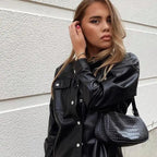 Top Quality Punk Style Women Autumn Leather Jacket Turn-down Collar Streetwear Cool Jackets Ladies Pocket Oversized Pop Jackets Stevvex