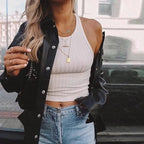 Top Quality Punk Style Women Autumn Leather Jacket Turn-down Collar Streetwear Cool Jackets Ladies Pocket Oversized Pop Jackets Stevvex