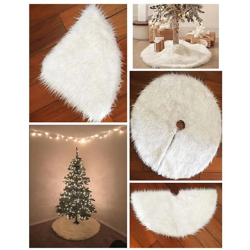 White Christmas Tree Skirt Plush Faux Fur Xmas Tree Carpet Merry Christmas Tree Decorations Ornament New Year Home Decor Stevvex