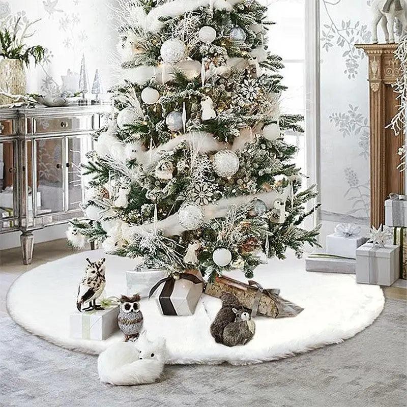White Christmas Tree Skirt Plush Faux Fur Xmas Tree Carpet Merry Christmas Tree Decorations Ornament New Year Home Decor Stevvex
