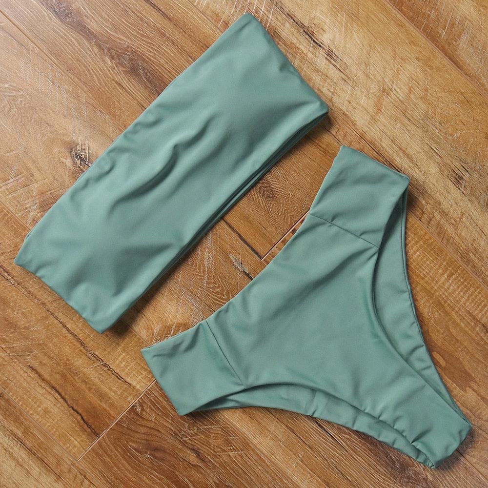 Top Swimsuit Push Up Bikini Set Women's Crop Top High Waist Swimsuit Sport High Cut Bikini Set Two Piece Bathing Suits High Waist Solid Bathing Suit Summer Swimwear Women Beachwear Stevvex