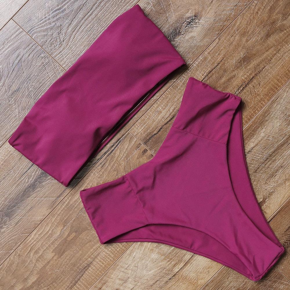 Top Swimsuit Push Up Bikini Set Women's Crop Top High Waist Swimsuit Sport High Cut Bikini Set Two Piece Bathing Suits High Waist Solid Bathing Suit Summer Swimwear Women Beachwear Stevvex