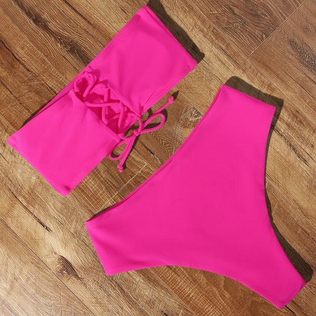 Top Swimsuit Push Up Bikini Set Women's Crop Top High Waist Swimsuit Sport High Cut Bikini Set Two Piece Bathing Suits High Waist Solid Bathing Suit Summer Swimwear Women Beachwear Stevvex