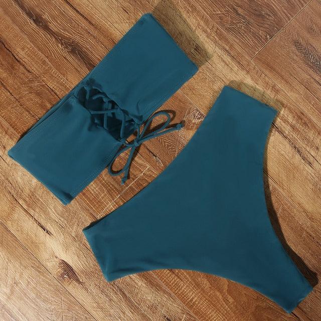 Top Swimsuit Push Up Bikini Set Women's Crop Top High Waist Swimsuit Sport High Cut Bikini Set Two Piece Bathing Suits High Waist Solid Bathing Suit Summer Swimwear Women Beachwear Stevvex