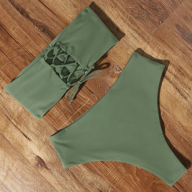 Top Swimsuit Push Up Bikini Set Women's Crop Top High Waist Swimsuit Sport High Cut Bikini Set Two Piece Bathing Suits High Waist Solid Bathing Suit Summer Swimwear Women Beachwear Stevvex