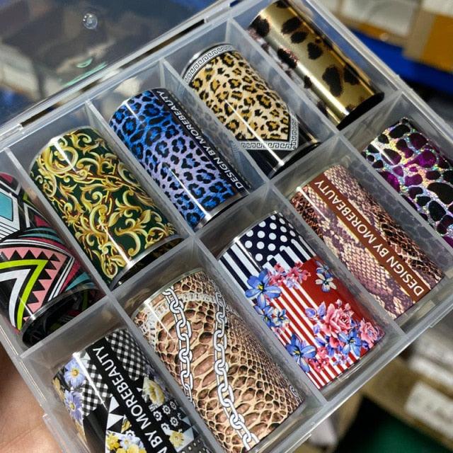 Tortoiseshell Amber Nails Tortoise Shell Nail Art Foil Transfer Decals Wraps Tips Nail Manicure Decorations Leopard Nail Foil Transfer Stickers Leopard Snake Laser Gold Design Nail Foil Decals Art Sticker for Women Manicure Tips Stevvex