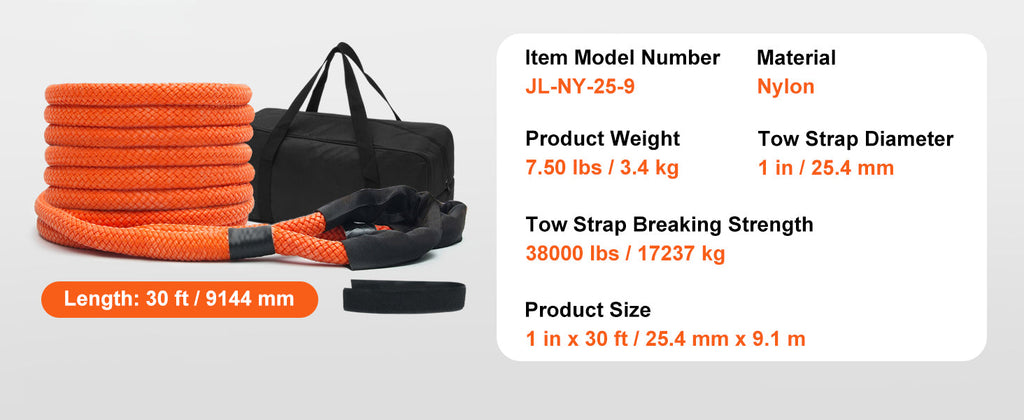 SucceBuy 20/30ft Car Towing Rope Off Road Snatch Tow Strap Rescue Recovery Resistant Which Rope for Jeep Car Truck ATV Tractor Lootquake LLC