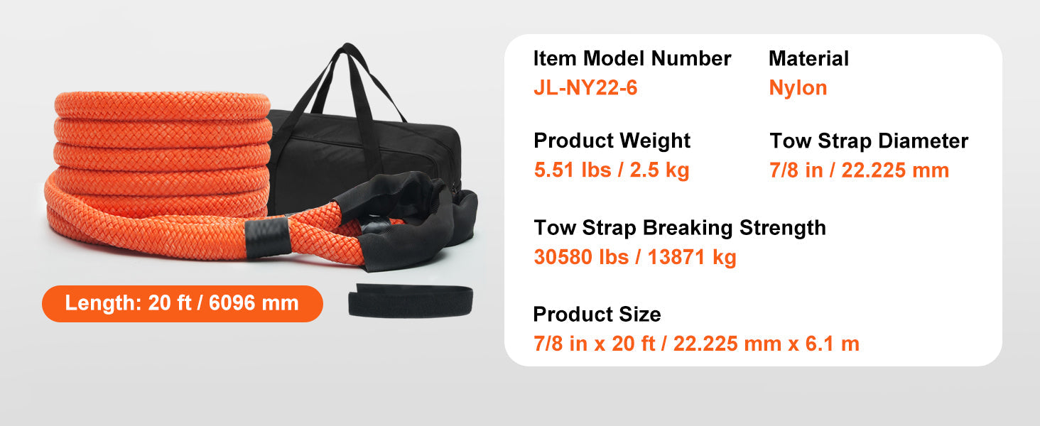 SucceBuy 20/30ft Car Towing Rope Off Road Snatch Tow Strap Rescue Recovery Resistant Which Rope for Jeep Car Truck ATV Tractor Lootquake LLC