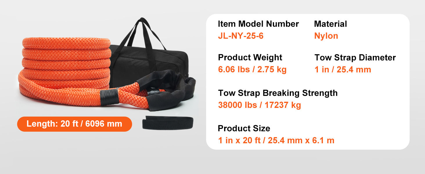 SucceBuy 20/30ft Car Towing Rope Off Road Snatch Tow Strap Rescue Recovery Resistant Which Rope for Jeep Car Truck ATV Tractor Lootquake LLC