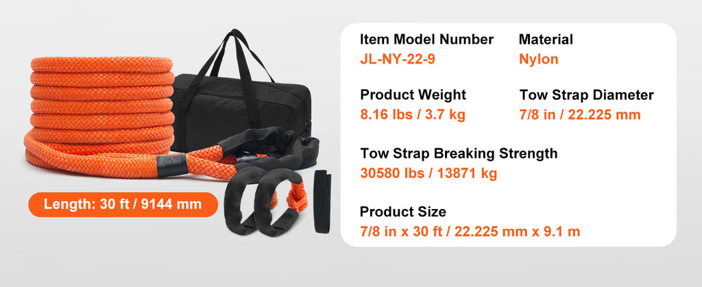 SucceBuy 20/30ft Car Towing Rope Off Road Snatch Tow Strap Rescue Recovery Resistant Which Rope for Jeep Car Truck ATV Tractor Lootquake LLC