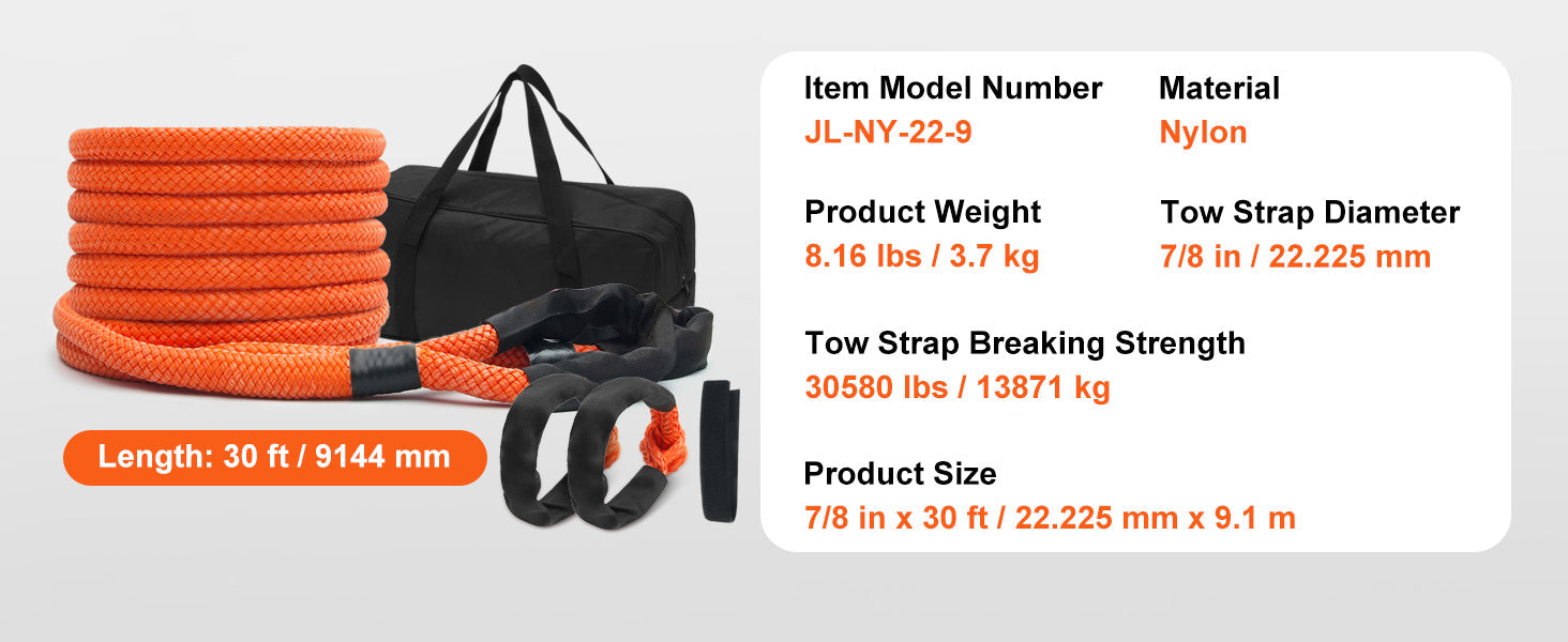 SucceBuy 20/30ft Car Towing Rope Off Road Snatch Tow Strap Rescue Recovery Resistant Which Rope for Jeep Car Truck ATV Tractor Lootquake LLC