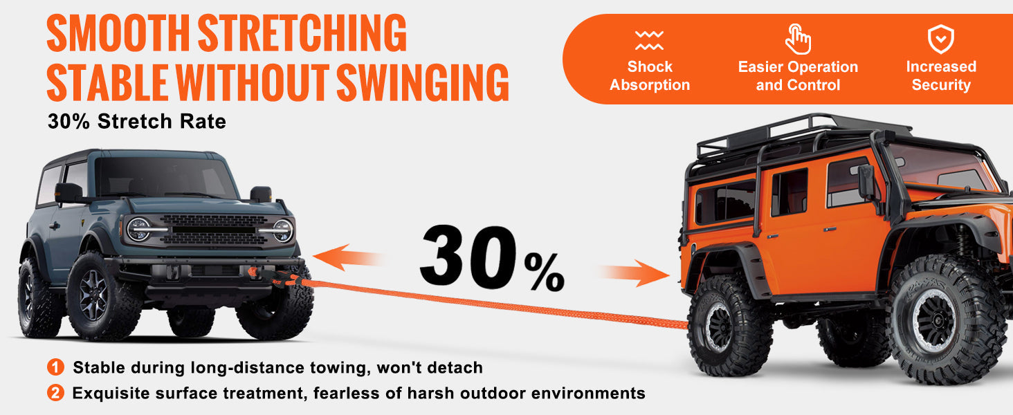 SucceBuy 20/30ft Car Towing Rope Off Road Snatch Tow Strap Rescue Recovery Resistant Which Rope for Jeep Car Truck ATV Tractor Lootquake LLC